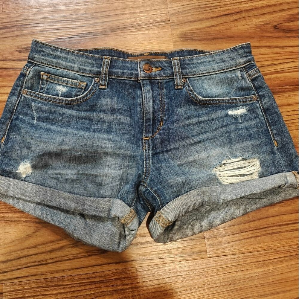 Joe's Jeans Distressed Rolled Cuff Denim Shorts - Medium Blue
